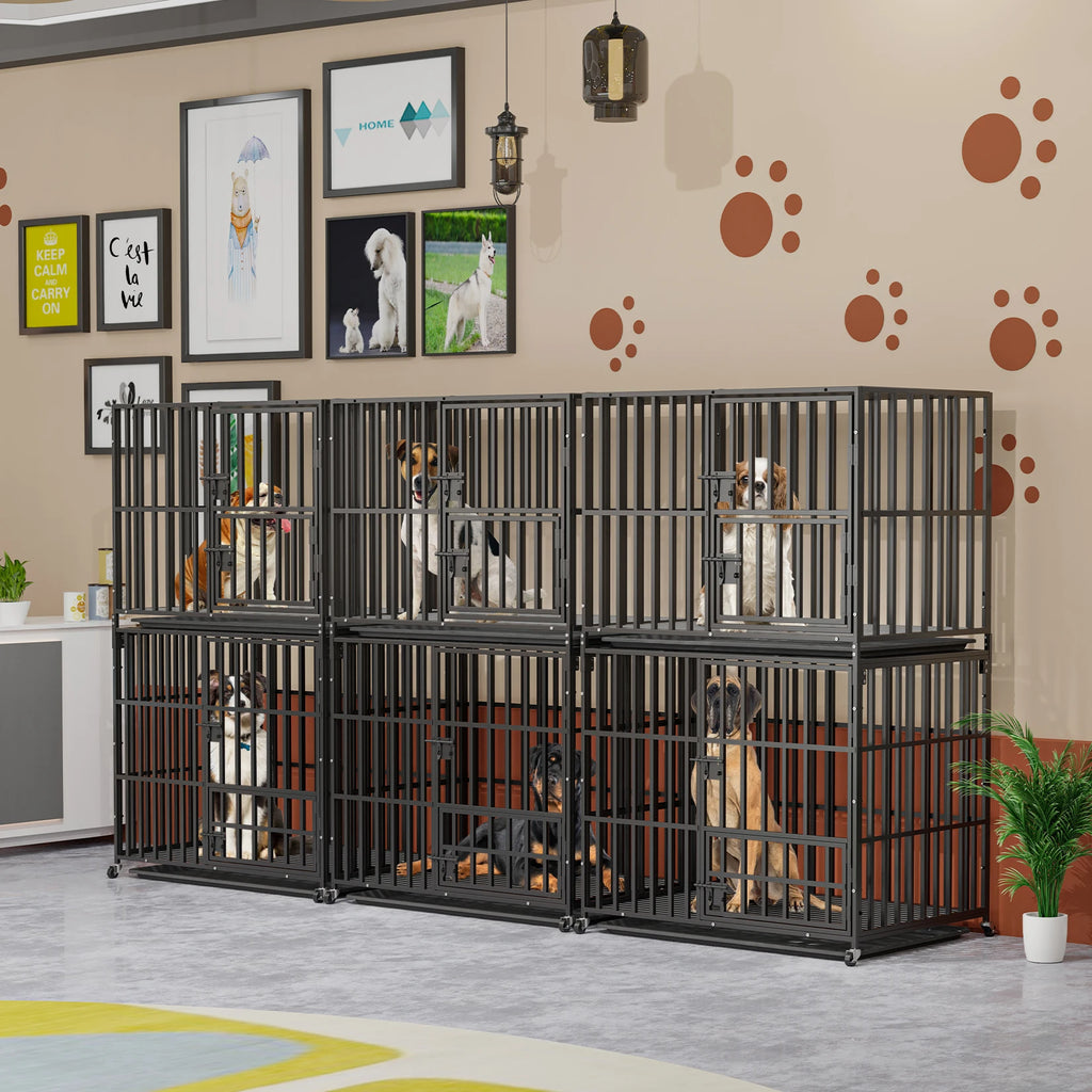 Cage chien XL empilable double niveau roulettes