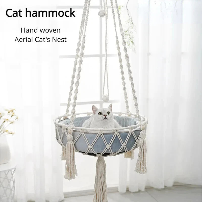 Hamac chat suspendu corde coton tissée intérieur