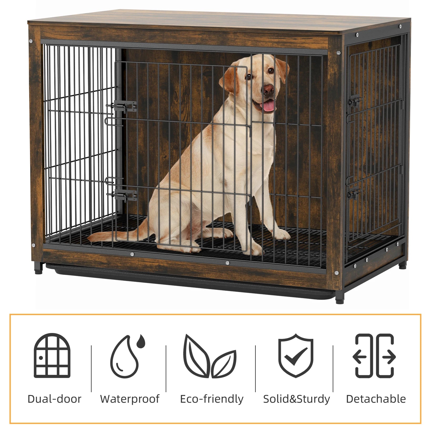 Cage chien meuble bois métal S–L portes doubles
