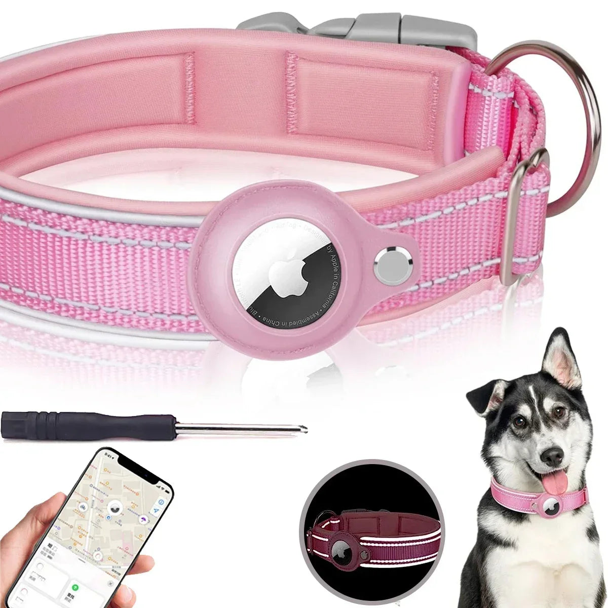 Collier AirTag chien chat anti-perte réfléchissant étanche