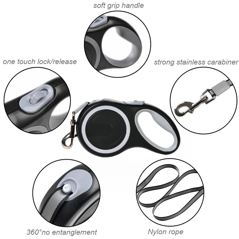 Laisse rétractable chien robuste nylon grands chiens