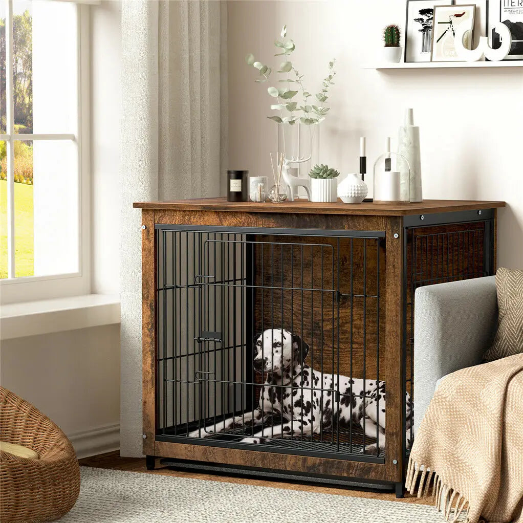Cage chien meuble bois métal S–L portes doubles