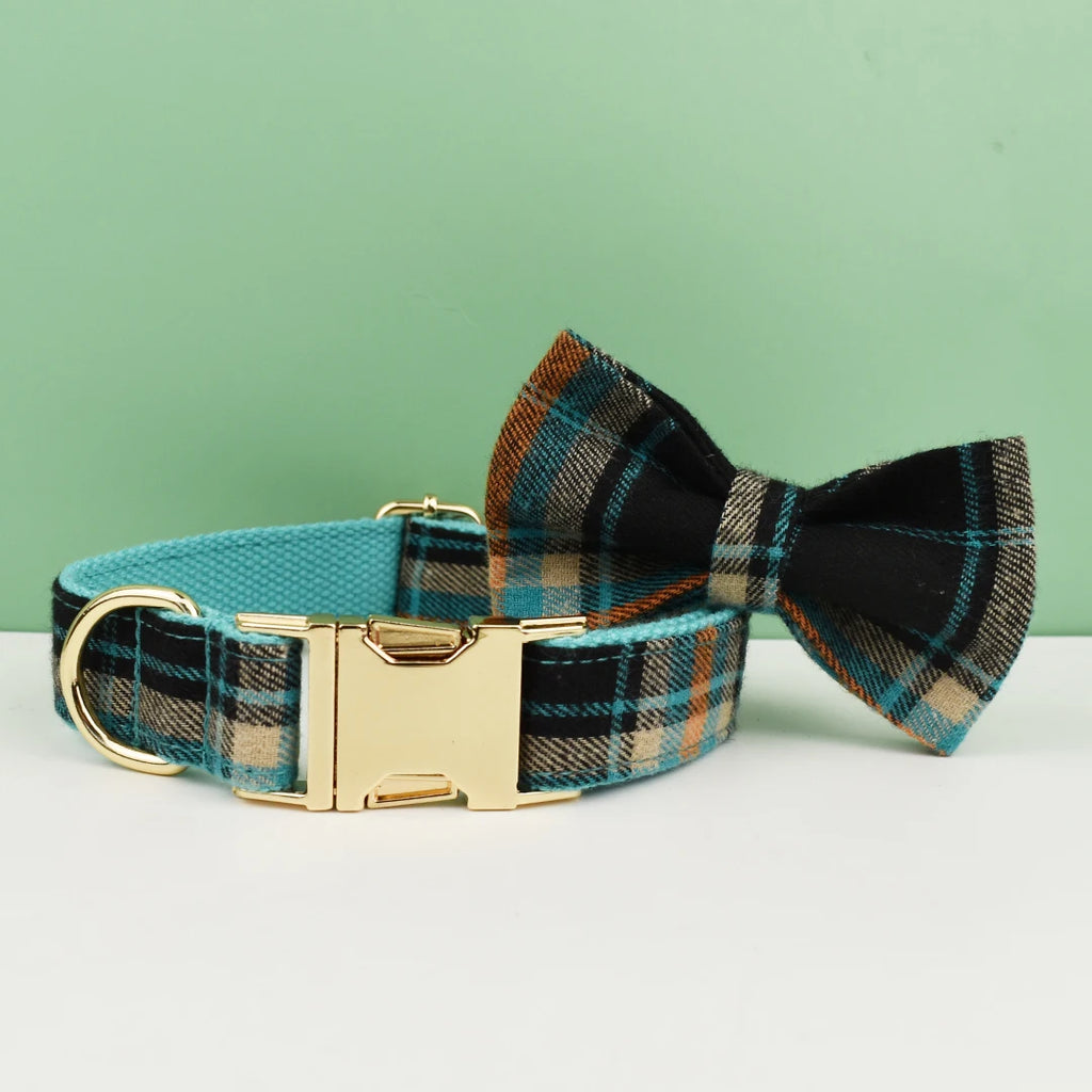 Collier chien luxe à carreaux avec gravure