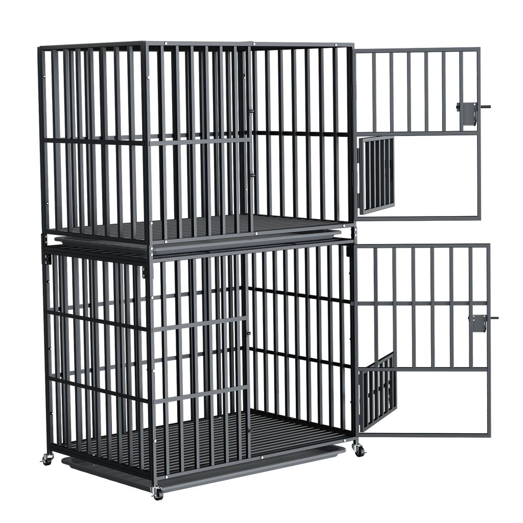 Cage chien XL empilable double niveau roulettes