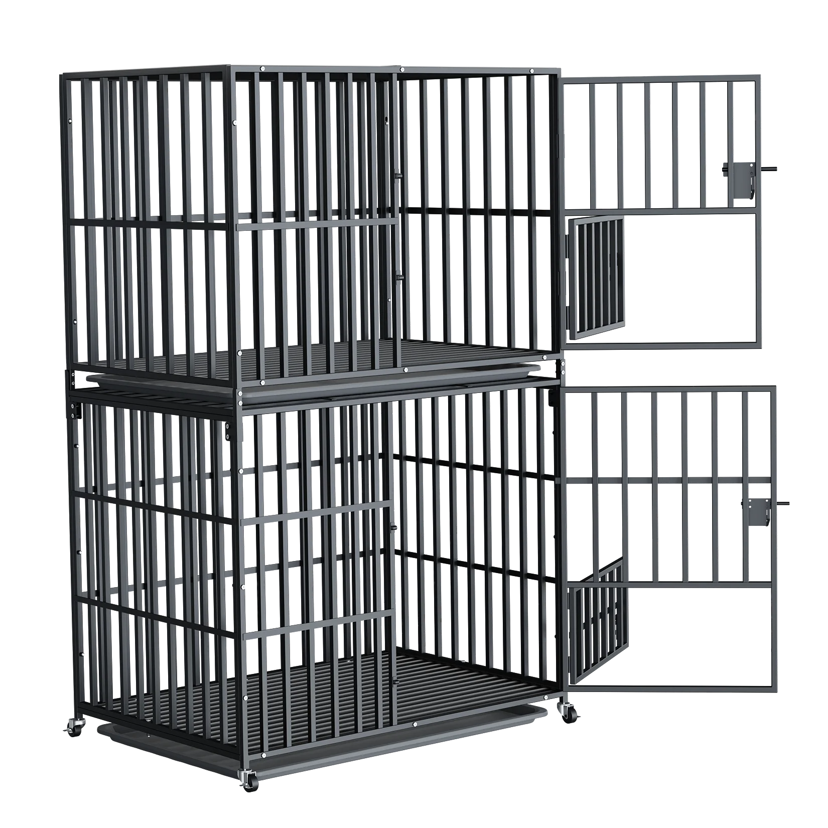 Cage chien XL empilable double niveau roulettes