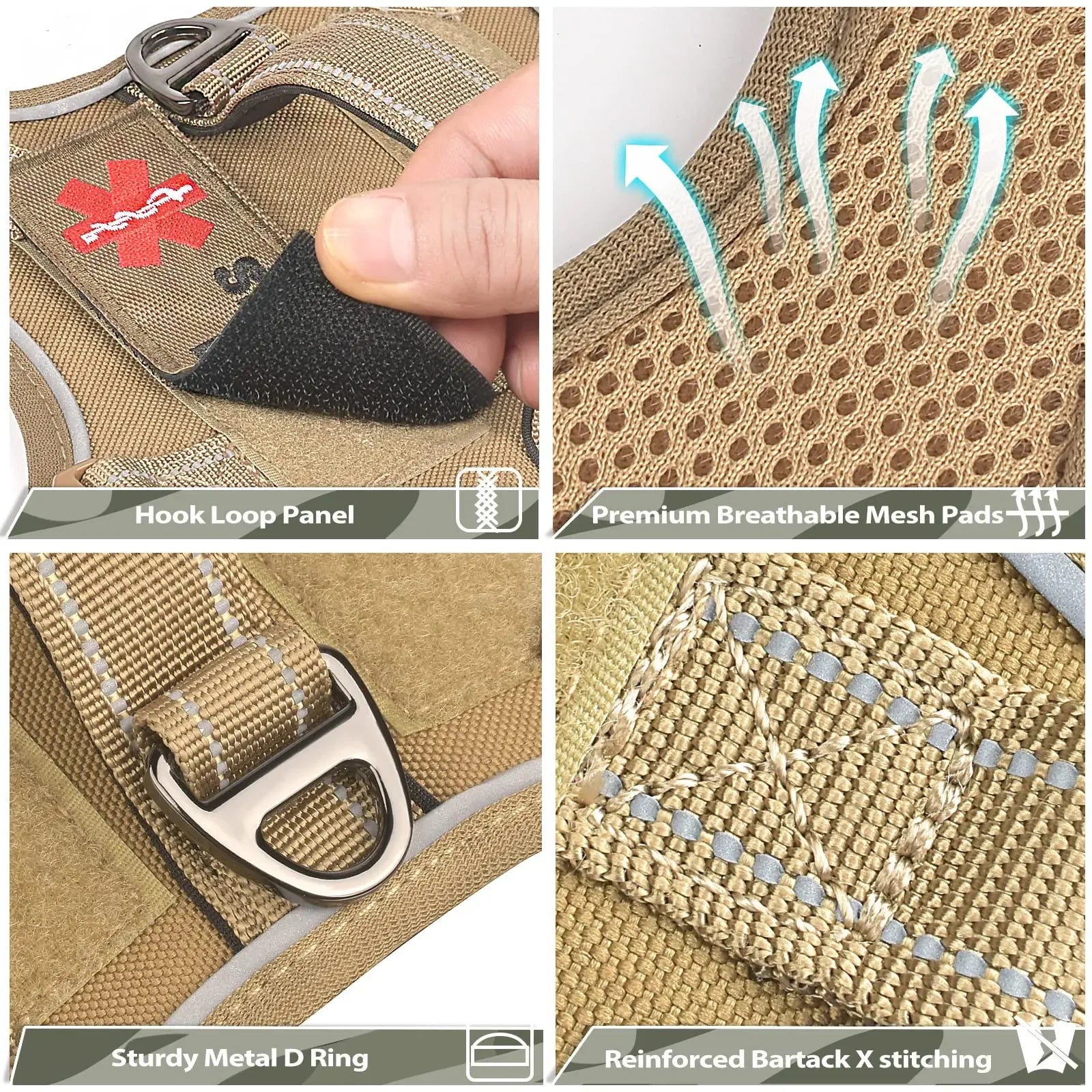 Harnais tactique pour petits chiens – gilet militaire pour chien d’assistance avec poignée verticale et bandes réfléchissantes, pour l’entraînement en extérieur.