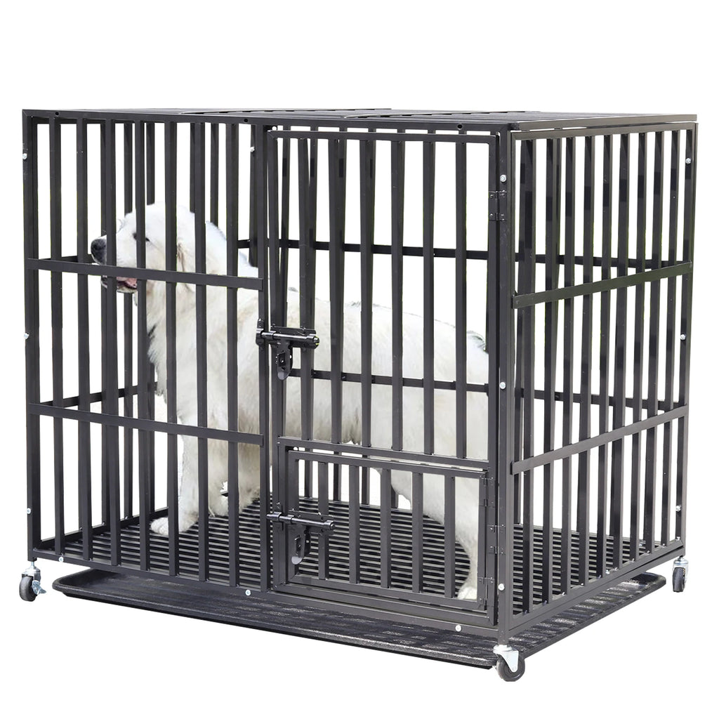Cage chien métal robuste 3 portes roulettes bac amovible