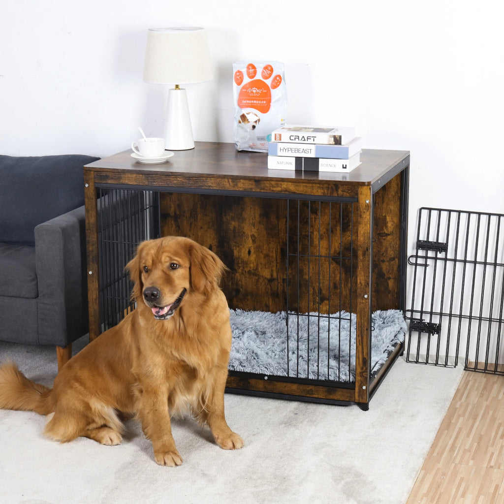 Cage chien meuble bois métal S–L portes doubles