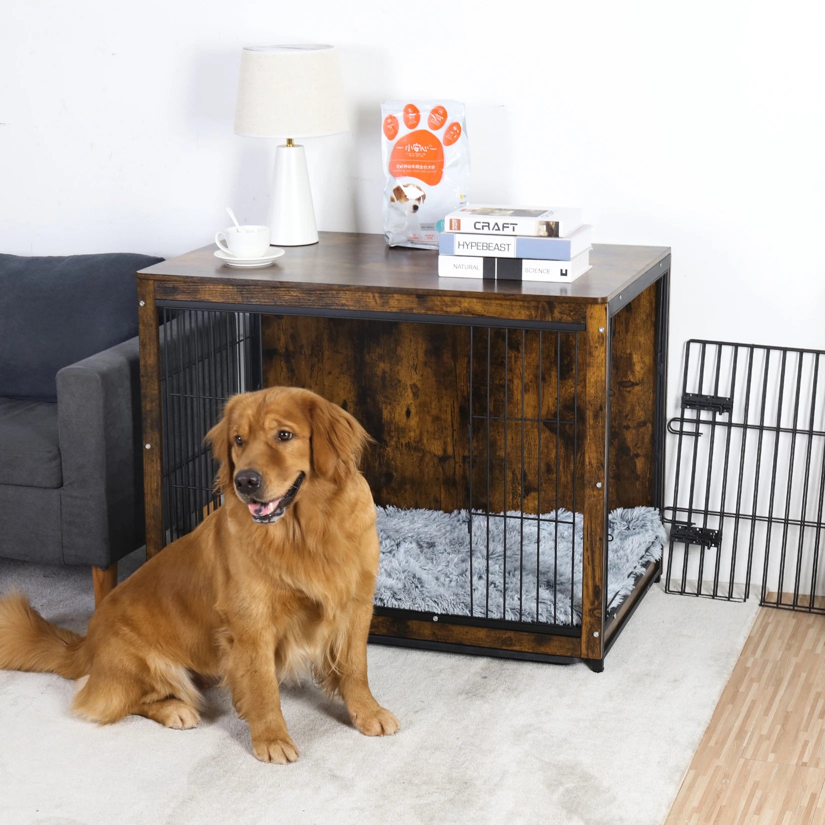Cage chien meuble bois métal S–L portes doubles