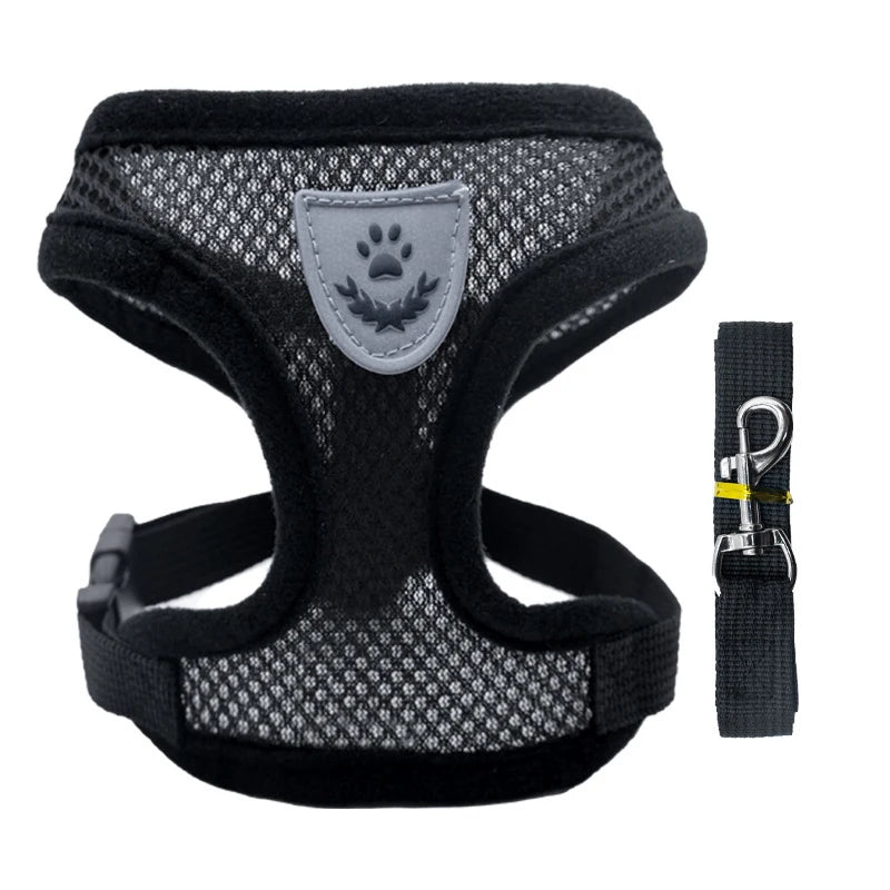 Harnais gilet chat chien maille réglable laisse