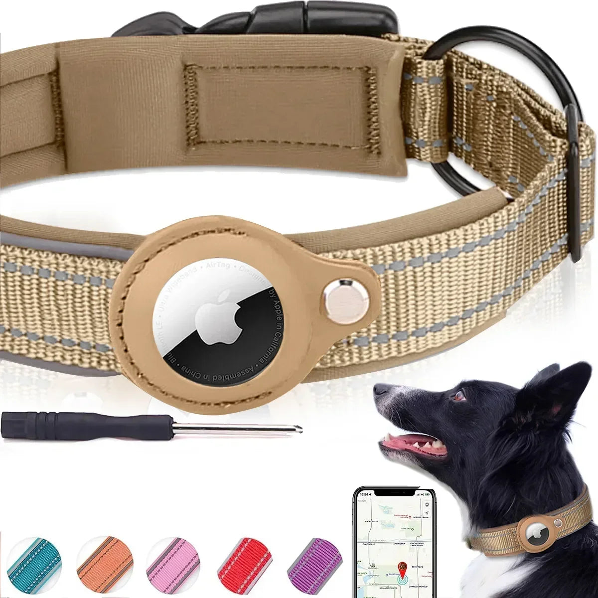 Collier AirTag chien chat anti-perte réfléchissant étanche