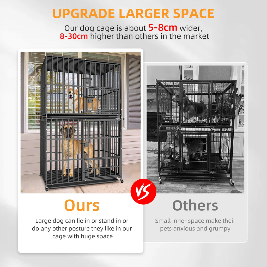 Cage chien XL empilable double niveau roulettes
