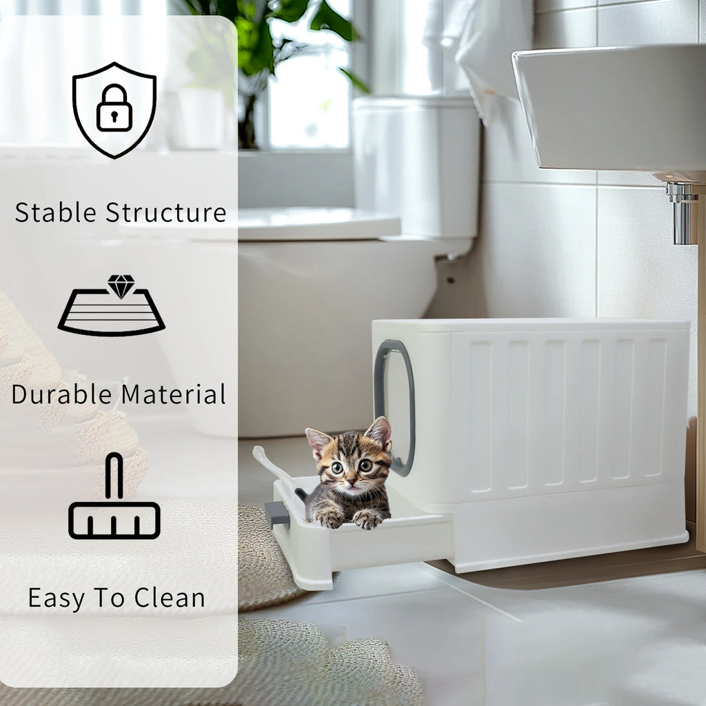 Bac litière chat XL entrée haut fermée anti-éclaboussures