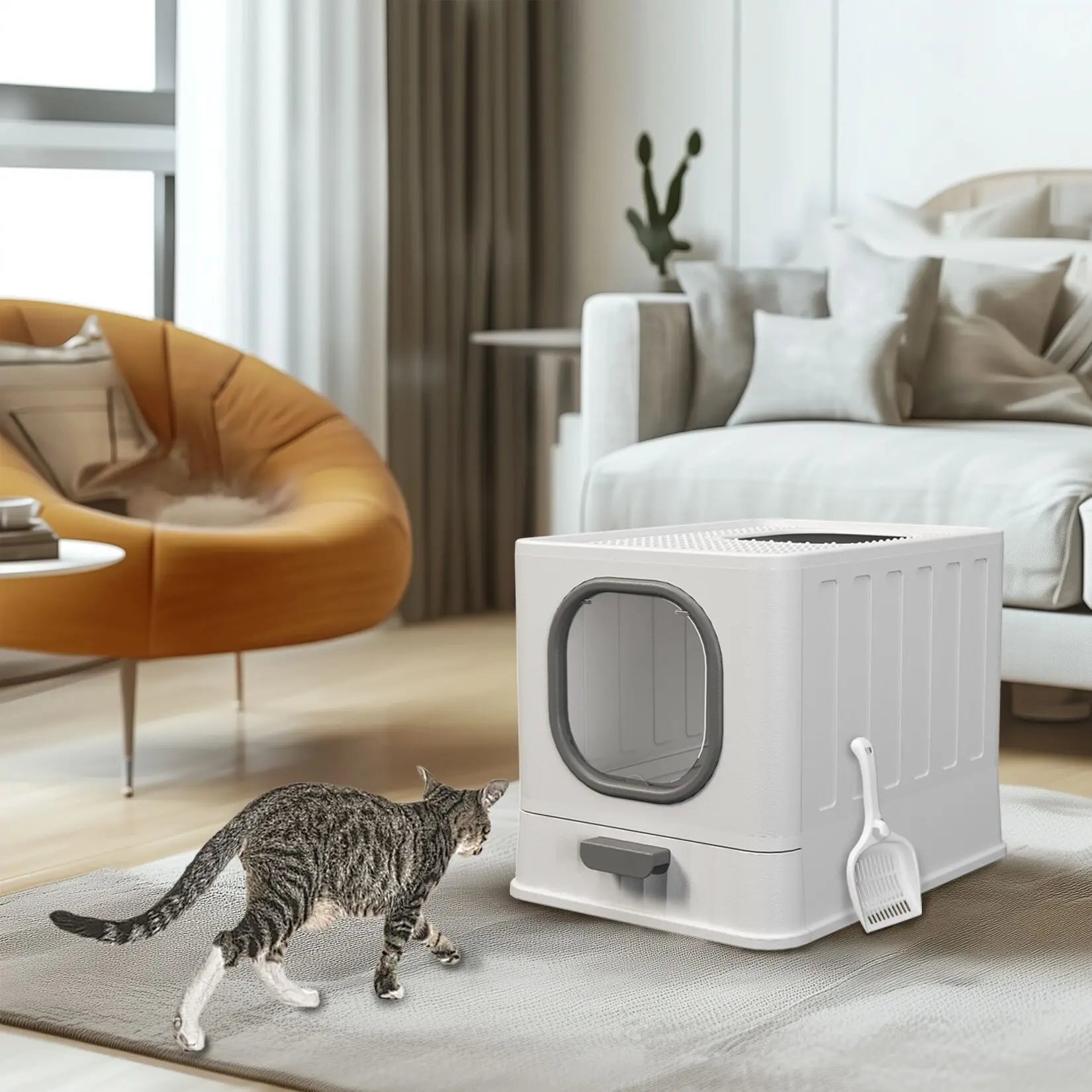 Bac litière chat XL entrée haut fermée anti-éclaboussures