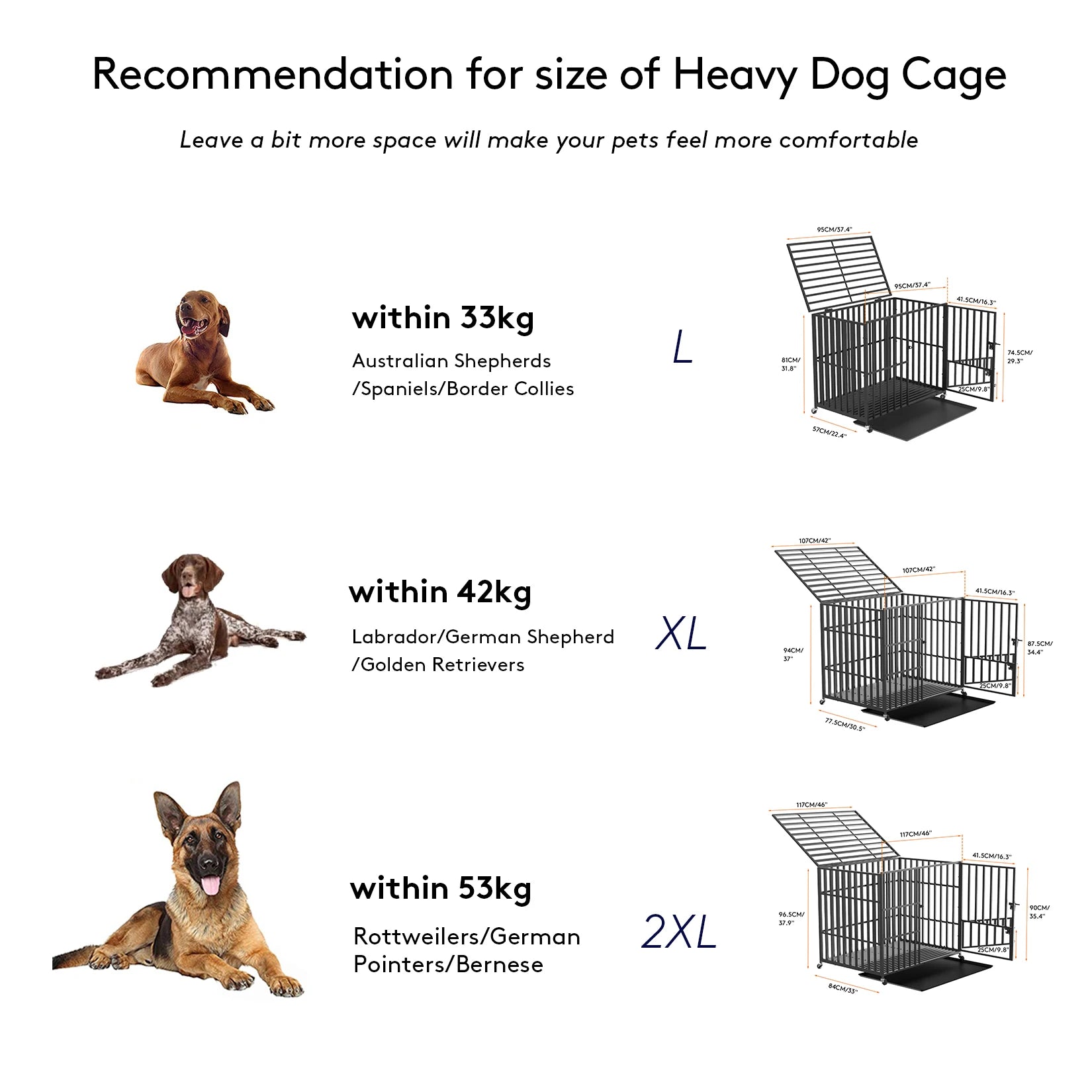 Cage chien métal L–XXL roulettes verrouillables
