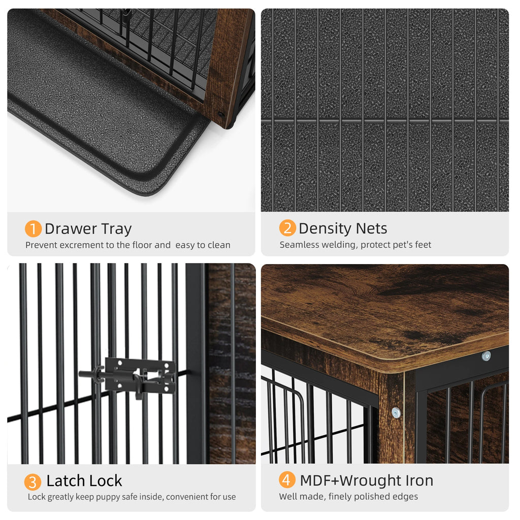 Cage chien meuble bois métal S–L portes doubles