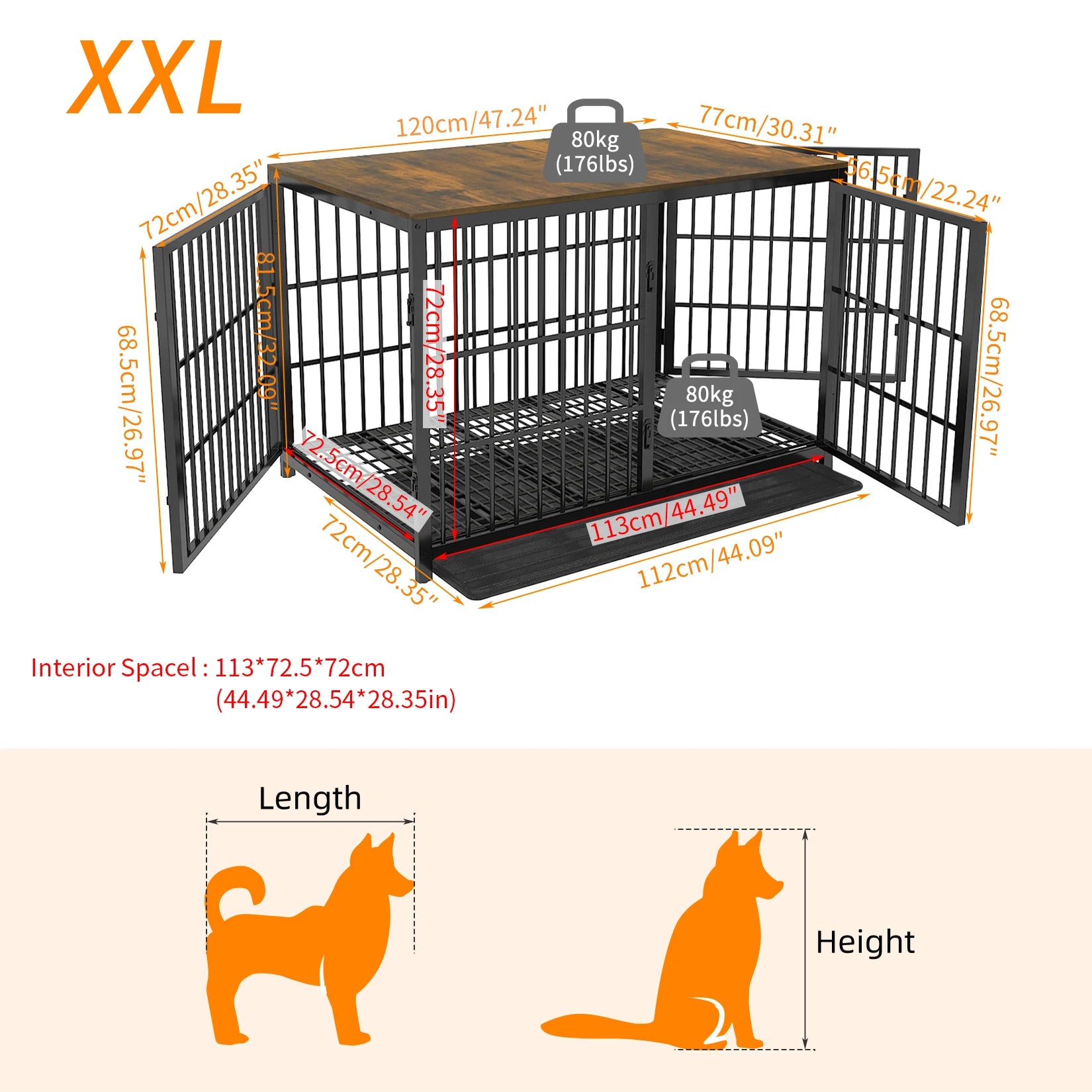 Cage chien meuble bois XL table d’appoint 3 portes