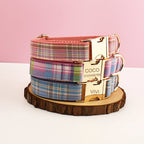 Collier chien luxe à carreaux avec gravure