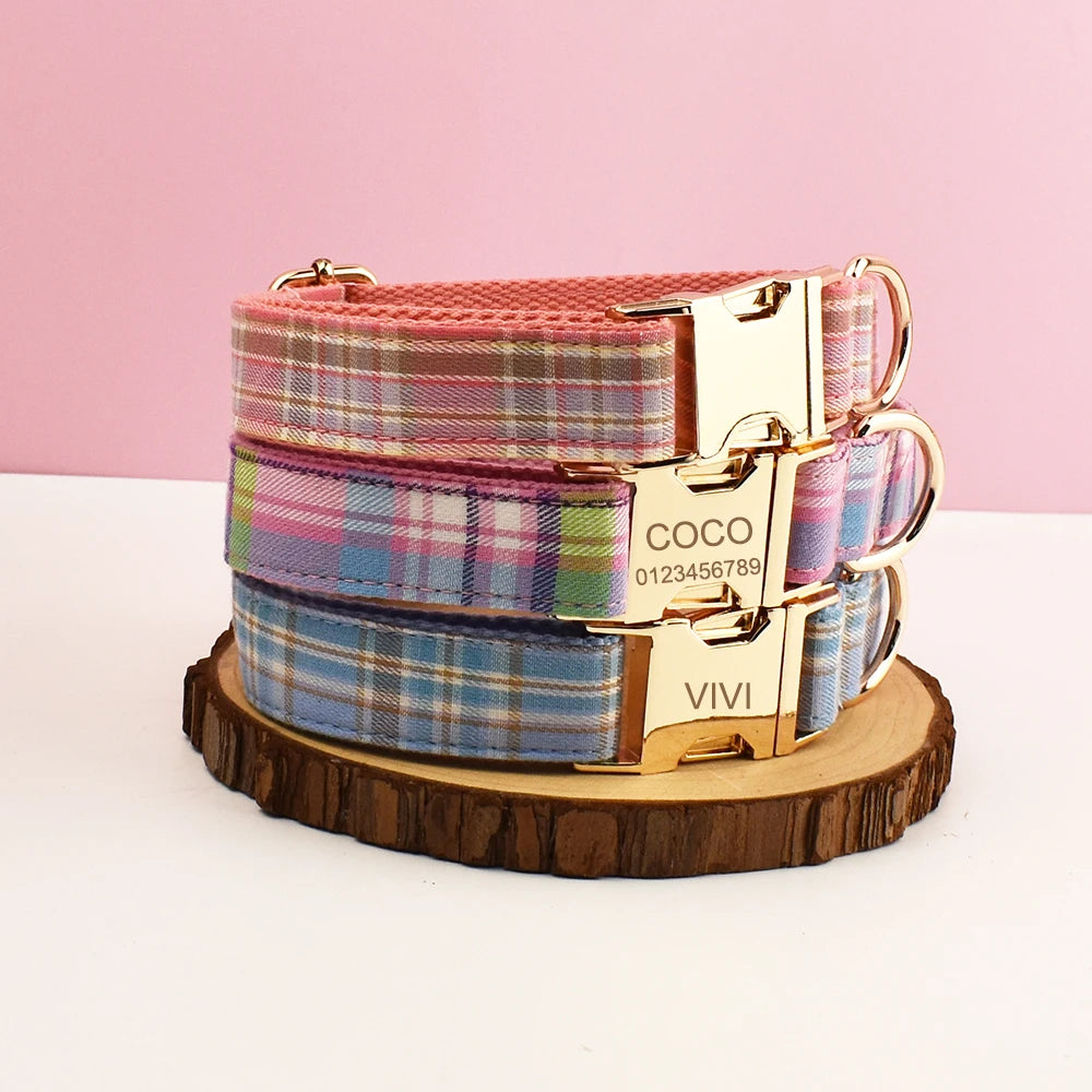 Collier chien luxe à carreaux avec gravure