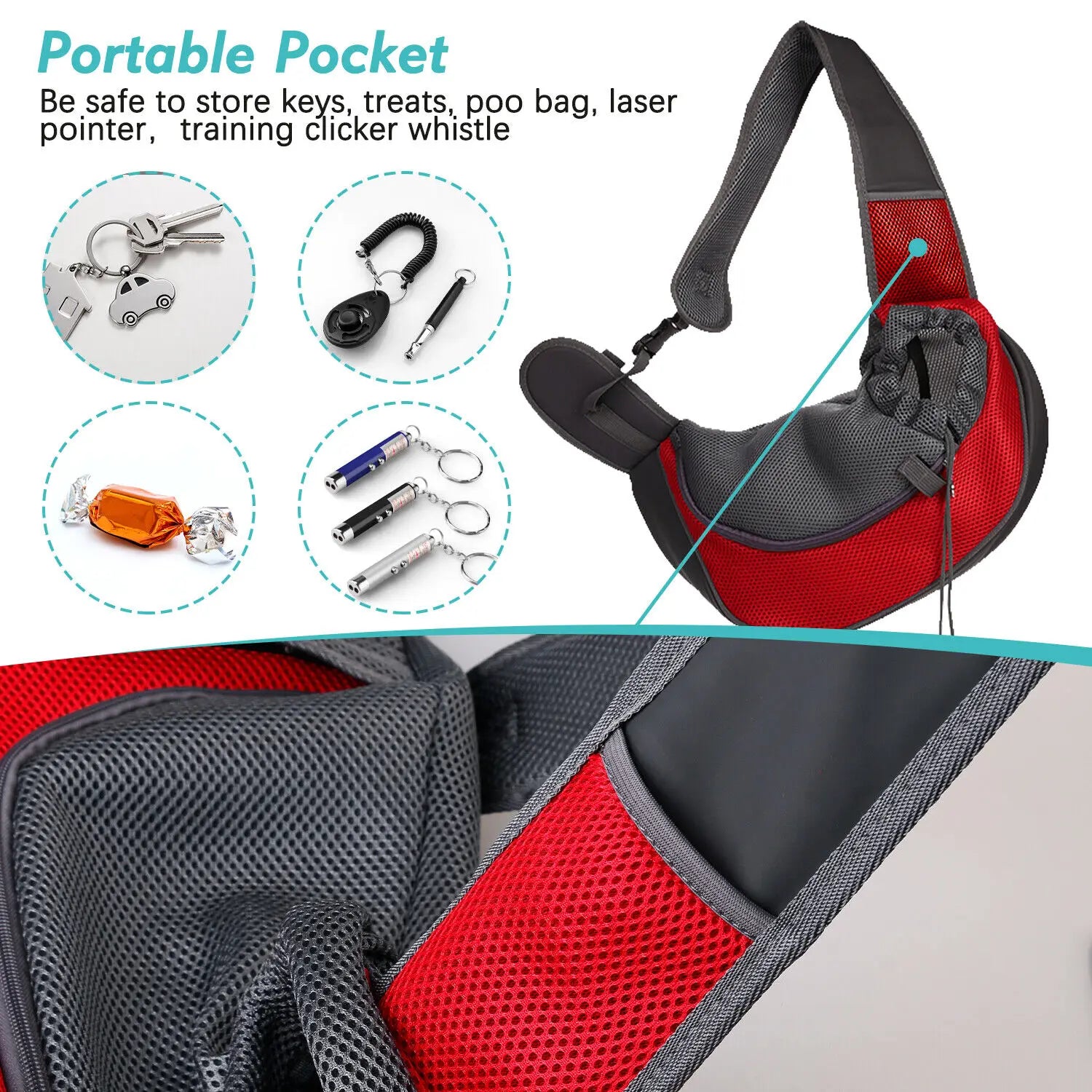 Sac bandoulière transport animal maille Oxford S–L